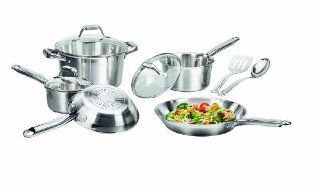 T fal C811SA64 Elegance Stainless Steel Dishwasher Safe PFOA Free Cookware Set, 10 Piece, Silver Kitchen & Dining