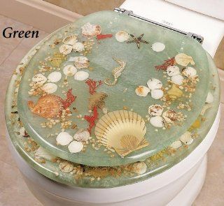 SEASHELL AND SEAHORSE RESIN TOILET SEAT   STANDARD SIZE, GREEN