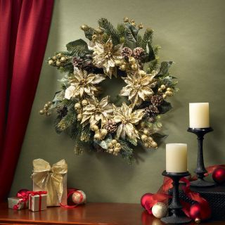 24 in. Golden Poinsettia Wreath   Wreaths