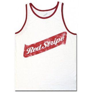 Red Stripe Men's Tank Top  White Beer Shirt (Large) Sports & Outdoors