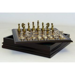 Metal Staunton Chess Set with Wood Inlaid Chest   Chess Sets