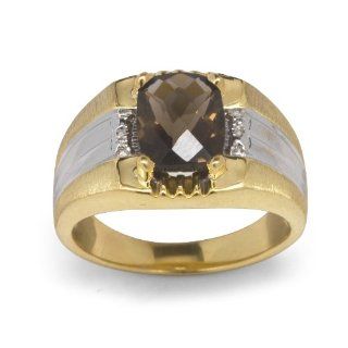 Men's Smoky Quartz and Diamond Accent Ring in Gold Over Silver Jewelry