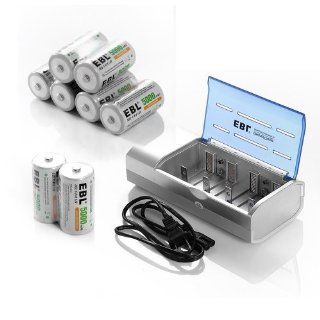 EBL 837 AA/AAA/9V/C/D Battery charger + 8pcs 5000mAh Rechargeable C Cell Batteries NiMH Electronics