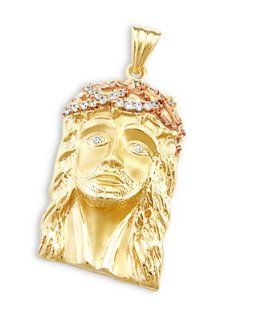 Jesus Face Pendant CZ 14k Yellow Rose Gold Charm Cubic Zirconia Pendant Necklaces Jewelry