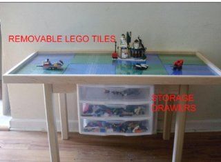 LEGO PLAY TABLE WITH 3 STORAGE DRAWERS SOLID BIRCH WOOD LEGS & FRAME   2 SIZES AVAILABLE   REMOVABLE LEGO TILES (8 Tile Lego/Play Table)   Childrens Tables