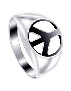 Sterling Silver 5mm Wide Peace Symbol Band Ring Size 7, 8, 9, 10, 11, 12, 13 Jewelry