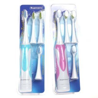 [Clearance Deal] Supecare Battery Powered Sonic Electric Toothbrush WY839 F, 2 Full Sets (2 handles and 4 disposal brush heads per set),Color may Vary (Blue/Pink) Health & Personal Care