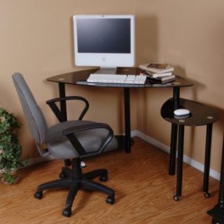 RTA Home and Office T1D 114BK NEW Tier One Designs Black Glass Computer Desk with Extension Table and Tower Stand   Computer Desks