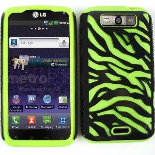 LG Connect 4G 4 G MS840 MS 840 / Viper LS840 LS 840 Green Silicone Skin Gel Jelly with Black Zebra Stripes Pattern Design Snap On Hard Case Hybrid 2 in 1 Combo Protective Cover Cell Phone (Free by ellie e. Wristband) Cell Phones & Accessories