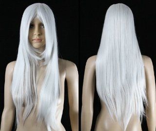HealthTop Long Grey White 70cm Brand New Heat Resistance Cosplay Wig Anime Show & Party Wig& Performance Hair Full Wigs  Hair Replacement Wigs  Beauty
