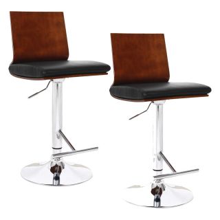 Leick Adjustable Height Swivel Counter Stool   Flat Back with Black Faux Leather   Set of 2   Bar Stools