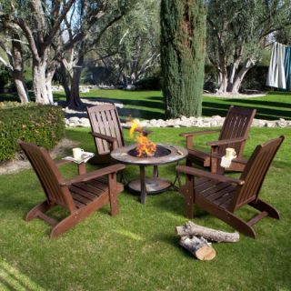 Cabos Wood Adirondack Chair Conversation Set with Fire Pit   Conversation Patio Sets
