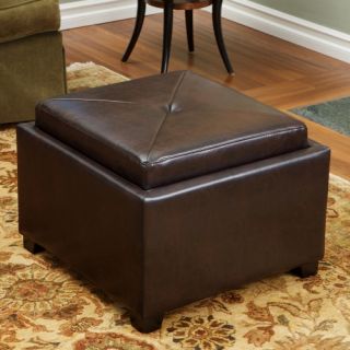 Best Selling Home Decor Andrea Leather Tray Top Storage Ottoman   Ottomans