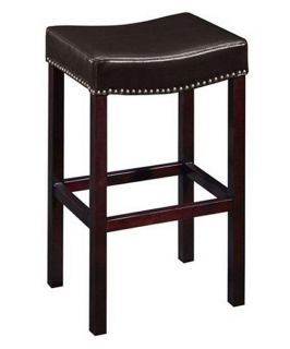 Armen Living Tudor 26 in. Backless Counter Stool with Brown Leather & Nail Heads   Espresso   Bar Stools