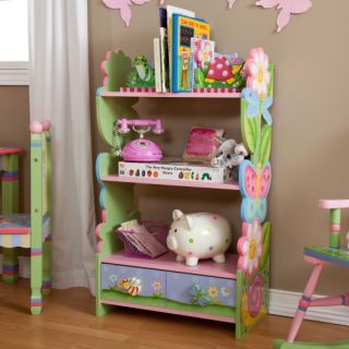 Teamson Design Magic Garden Book Shelf and Bookends with Step Stool   Kids Bookcases