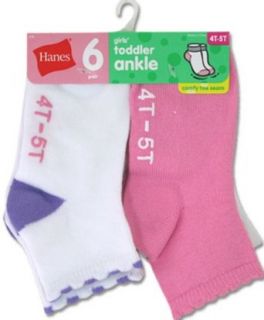 Hanes Girls' Infant Toddler Ankle Socks 37/6, White w/ Asst Heel and Toe, 2T 3T Clothing