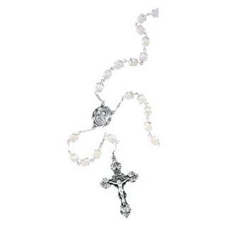 Mother of Pearl Rosary with Sterling Silver Crucifix, Links, and Medal Jewelry