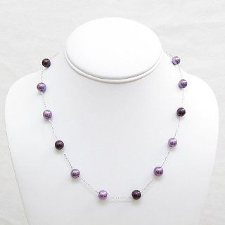 8mm 17" Tin Cup Glass Pearl Necklace Purple Multi Pearl Strands Jewelry