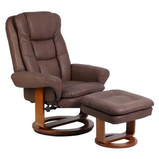 MAC Motion Nubuck Bonded Leather Swivel Recliner with Ottoman   Chocolate   Home Theater Seating