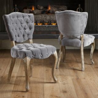 Bates Tufted Grey Fabric Dining Chairs   2 Pack   Dining Chairs