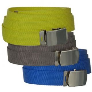 Luxury Divas Blue Yellow Gray 3 Pack Canvas Military Web Belt W/Slider Buckle Clothing