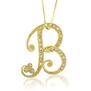 18k Yellow Gold Alphabet Initial B Diamond Pendant Necklace (GH, SI, 0.18 carat) Diamond Delight Jewelry