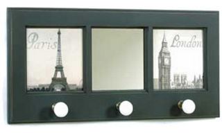 Black Framed Mirror with Porcelain Coat Knobs   Coat Racks