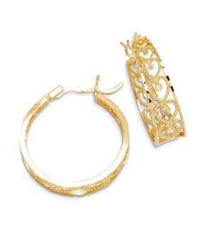 New 14k Yellow Gold Hearts Fancy Round Hoop Earrings Jewelry