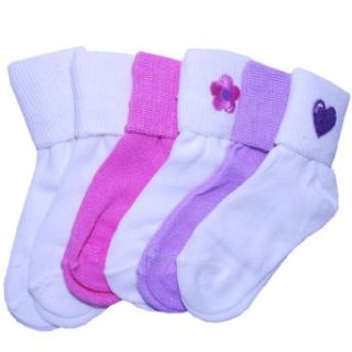 French Toast Girls 4 11 White Cuff Socks with Applique (6 8, Pink) Clothing