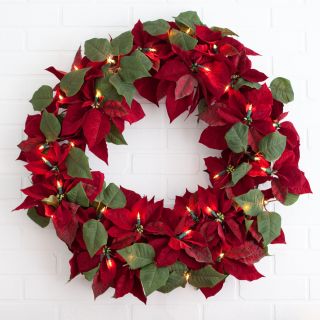 30 in. Red Velvet Poinsettia with Clear Lights   Wreaths