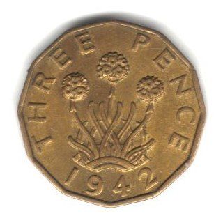 1942 Great Britain U.K. England Three Pence Coin KM#849 