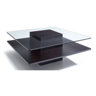 Jesper Pure Home Square Mahogany Wood and Glass Coffee Table   Coffee Tables