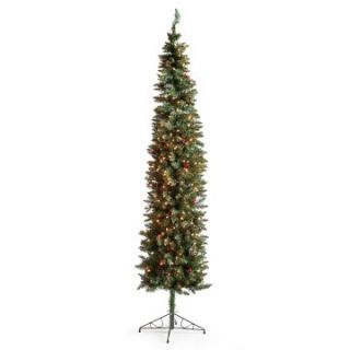 Classic Pine Slim Pre lit Christmas Tree with Berries and Pine Cones   7.5 ft.   Clear   Christmas Trees