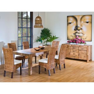 Hospitality Rattan Pegasus Indoor 7 Piece Rattan & Wicker Dining Set with Rectangular Base   Natural   Seats 6   Dining Table Sets