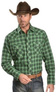 Wrangler Men's Green And Plaid 4.5 Oz. Flannel Western Shirt Reg at  Mens Clothing store