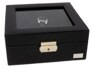 Bey Berk Personalized Black Leather Locking Watch Case Valet   7.75W x 3.25H in.   Mens Jewelry Boxes