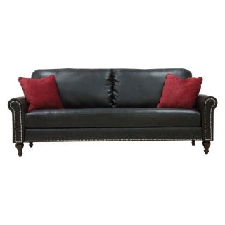 Handy Living Jefferson Black Leather Sofa with Cherry Pillows   Sofas
