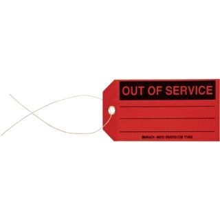 Brady 86751 5 3/4" Height, 3" Width, B 853 Cardstock, Black On Red Color Production Status Tag, Legend "Out Of Service" (Pack Of 100) Industrial Lockout Tagout Tags