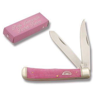 Rough Rider Knives 830 Pink Lemonade Series   Trapper Knife with Pink Smooth Bone Handles  Folding Camping Knives  Sports & Outdoors
