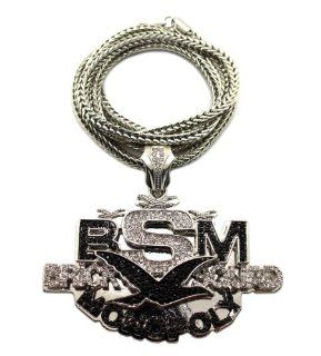 New Iced Out Silver/Black BSM Brick squad Monopoly Pendant w/4mm 36" Franco Chain Necklace MP830RBK Jewelry