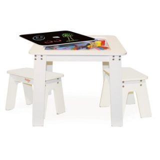 Pkolino White Chalk Table and 2 Bench Set   Kids Tables and Chairs