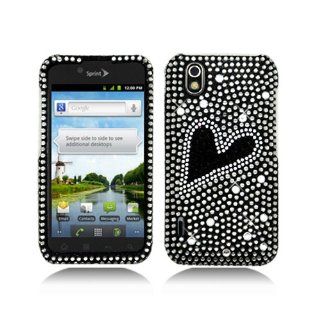 Silver Black Heart Bling Gem Jeweled Crystal Cover Case for LG Ignite 855 Marquee LS855 Sprint LG855 Boost L85C NET10 Straight Talk Optimus Black P970 L85C Majestic US855 US Cellular Cell Phones & Accessories