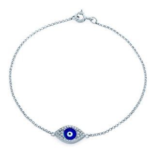 Victoria Kay 14k White Gold Diamond Enamel Evil Eye Bracelet (1/8cttw, JK, I2 I3) 6 7/8" Jewelry