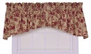 Ellis Curtain Palmer Floral Toile Crescent Valance Window Curtain, Red Kitchen & Dining