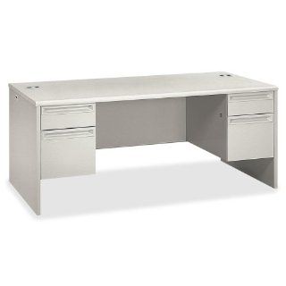Hon Double Pedestal Desk, 66 by 30 by 29 1/2 Inch, Light Gray   Office Desks