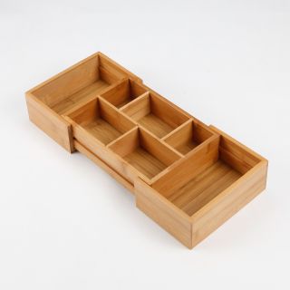 Lipper Bamboo Expandable Drawer Organizer with 2 Dividers   16W in.   Kitchen Drawer Organizers