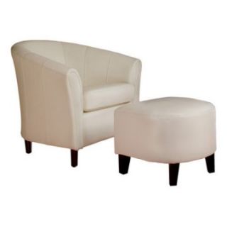 White Leather Club Chair and Ottoman Combo   Club Chairs