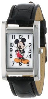 Disney Mickey Mouse Women's MCK835 Silver Rectangular Case Black Strap Watch Watches