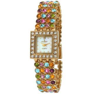 Peugeot Women's 835G Square Gold Tone Multi Color Crystal Bracelet Watch Watches