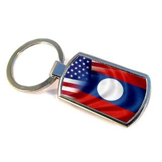 Premium Key Ring with Flag of Laos and USA  